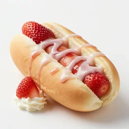strawberry hot dog, food photography, syrup glaze