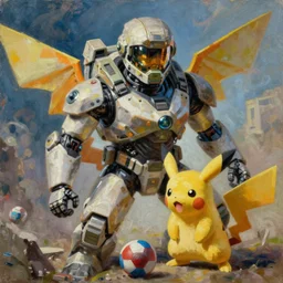 muk pokemon playing as master chief, oil on canvas, intricate, 8 k highly professionally detailed, hdr, cgsociety