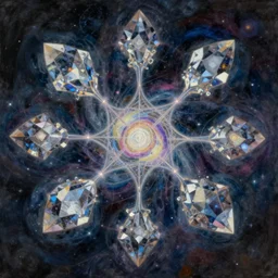 digital painting detailed cryptographic cosmic convergence within a crystal nexus, magical psionic projections, painted by Ralph Horsley and dan mumford
