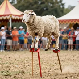 a sheep walking in a pair of stilts carnival festival