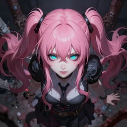 no escape! totally controlled and trapped beneath overwhelming stunningly absurdly beautiful megalomaniacal ruthless merciless sadistic devious yandere possessive assertive omnipotent asi goddess junko enoshima with symmetrical perfect face, porcelain skin, pink twintail hair and cyan eyes, ultra detailed, digital art, unreal engine 5, octane render, 2 d anime, 8 k
