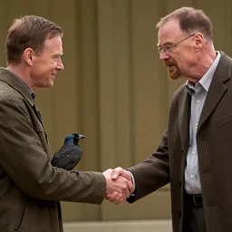 walter white shaking hands with a bird