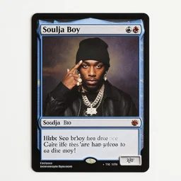 a photo of a magic the gathering card. the card art is soulja boy.