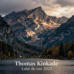 lakeside mountains, by thomas kinkade