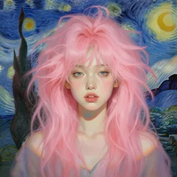 portrait of a beautiful girl, funky clothes, funky hair, intimate, pastel shades of pink, beautiful face, rule of thirds, spotlight, expressive, passionate, by greg rutkowski, by jeremy mann, by francoise nielly, by vincent van gogh, digital painting