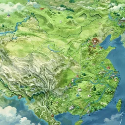 map of a fantasy lands with distinct biomes, highly detailed, smooth, sharp focus, artstation, illustration by makoto shinkai and moebius and jean giraud