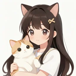 japanese girl and cat fusion, cute