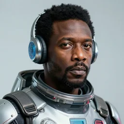 closeup portrait photo of fela kuti in futuristic cyberpunk spacesuit