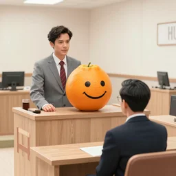 courtroom sketch of sayl goodman defending the annoying orange in court, high quality