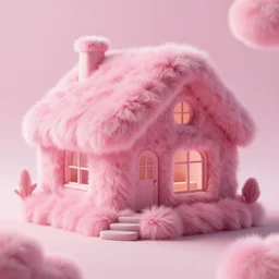 extremly detailed house made of pink fluffy fur, photorealistic, high details, 8 k, sharp focus, octane render, volumetric light