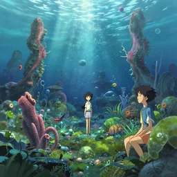 an anime movie background matte painting of a surreal underwater world, by makoto shinkai, trending on artstation, highly detailed