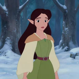 beautiful elven girl in winter forest by disney and glen keane