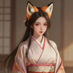 A realistic anime portrait of a shapely noblewoman with fox ears wearing a kimono, digital painting, by Dao Trong Le, digtial painting, trending on ArtStation, deviantart, SFW version