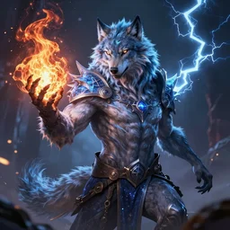 magic humanoid strong wolf sorcerer casting a powerful arcane magic spell, fire, ice, lightning, fantasy, occult, mystical, majestic pose, closeup, dramatic lighting, cinematic scene, frank frazetta, visually stunning, sharp focus, highly detailed, colorful, trending on artstation, unreal engine, octane render, cgsociety, artgerm, award - winning
