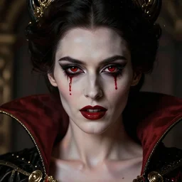 portrait of a vampire queen with bleeding eyes, textured, detailed, baroque, cinematic lighting
