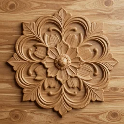 ornate floral engraving, wood texture, octane render