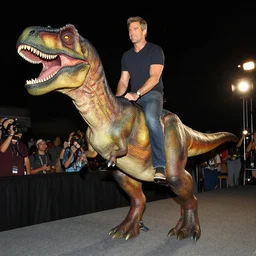 jeff goldblum riding a velociraptor, dragoncon, flash photography, full length, 3 5 mm, f / 2. 8