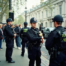 film still, policemen, in 2011 London riots