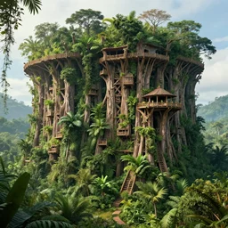 tropical jungle, wall wood fortress, borderland style, Hyperrealistic CGI, Photorealistic, cinematic, volumetric lighting, fanart on ArtStation  concept art