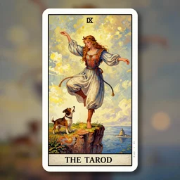 the fool tarot card, a maiden dances on the edge of a cliff with a little dog barking beside her, 8 k resolution digital painting, cinematic lighting, deviantart artstation, by alena aenami, by michael whelan, bokeh, behance hd