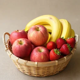 basket of fruits, apples, bananas, strawberries