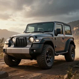 mahindra thar, an epic fantasy, dramatic lighting, cinematic, establishing shot, extremely high detail, photorealistic, cinematic lighting, artstation, by simon stalenhag, in the style of forza horizon 5