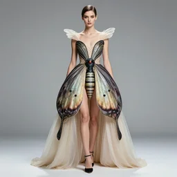 photo of a fashion model with a moth inspired dress