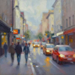 abstract oil painting of a long exposure of a busy street