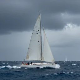 sailboat in the middle of the ocean in a big storm