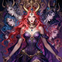 the portrait of chaotic evil fallen sensual colorful female necromancer overlord as absurdly beautiful, gorgeous, elegant, young idol, an ultrafine hyperdetailed illustration by kim jung gi, irakli nadar, detailed faces, intricate linework, bright colors, octopath traveler, final fantasy, unreal engine highly rendered, global illumination, radiant light, detailed and intricate environment