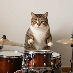 Cat playing drums