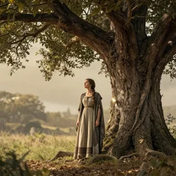court of Deborah under tree, cinematic, establishing shot, extremely high detail, shining, photo realistic, cinematic lighting, intricate line drawings, 8k resolution,