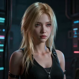 a beautiful blonde girl trapped in the matrix, futuristic, cyberpunk, 3 d rendered, 3 d rendering, dramatic lighting, dark theme, hdr, unreal engine 5, hyper realistic