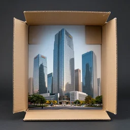 modern city inside a carboard box