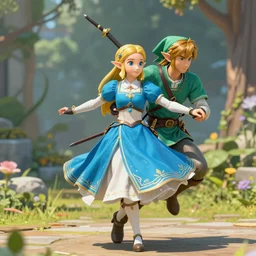 zelda, the primcess dancing with link, hyper realistic, 4 k octan render, unreal 5, detailed