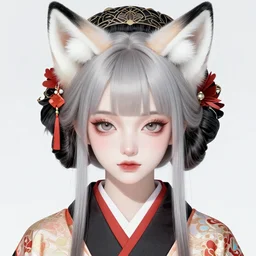 cyberpunk kimono princess with white fox ears, beautiful, detailed symmetrical close up portrait, intricate complexity, in the style of kyoto animation key visuals and takato yamamoto and alphonse mucha, cel shaded