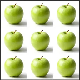 3 x 3 grid of images a simple green apple