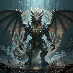 a centered render of an ancient futuristic elden ring dragon with digital modifications surrounded by a underwater ink pour and flowing liquid gallium and complex sacred geometry, perfect body and face, powerful, cinematic, beautifully lit, by john howe, by beeple, by artgerm, by karol bak, by brian froud, 3 d, trending on artstation, octane render, 8 k