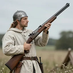 realistic hunting rifle, medieval era, historical gun