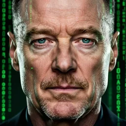 close up still of walter white seeing the matrix code, highly detailed face, highly detailed skin, award winning scene, photography, photo, beautiful glitching green matrix code, symmetrical