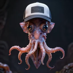 hyperrealistic dslr film still of amorphous squid wearing a trucker hat, stunning 8 k octane comprehensive 3 d render, inspired by istvan sandorfi & greg rutkowski & unreal engine, perfect symmetry, dim volumetric cinematic lighting, extremely hyper - detailed, extremely lifelike attributes & lifelike texture, intricate, masterpiece, artstation, stunning