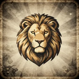 lion icon, dieselpunk, symmetric, vintage square vignette