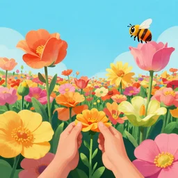 first person perspective digital illustration of a field of large vibrant flowers with big petals by beeple and Dr. Seuss:1|trees by Dr. Seuss, colorful rolling hills of beautiful flowers, wide angle panoramic by Industrial Light and Magic, viewed from eye level:0.9|fantasy, cinematic:0.9|Unreal Engine, Octane, finalRender, devfiantArt, artstation, artstation HQ, behance, HD, 16k resolution:0.8