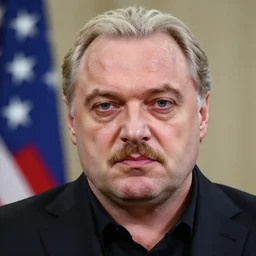 Alexander Lukashenko as the American Psycho, staring psychopathically, sweating hard