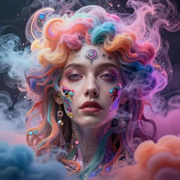 a beautiful woman engulfed in colorful liquid clouds and neon smoke, extremely psychedelic experience, psilocybin, dmt, lsd, perfect face, highly detailed, artstation, concept art,, sharp focus, digital art by hana yata, and artem demura and beeple, lisa frank, cyberpunk, octane render, unreal engine, 8 k