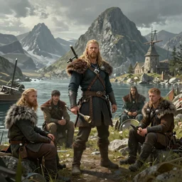 Beautiful Viking setting artistic masterpiece in the style of jesper fjsing, mathias kollros, and donato giancola,trending on Artstation deviantart 8k resolution detailed painting digital illustration filmic, depth of field