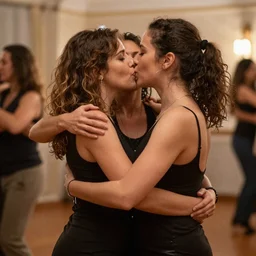three couples of friends dancing and kissing