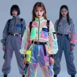 an ukiyo e cgi rtx hdr portrait of a beautiful russian girl detailed features wearing a futuristic school uniform brights, utility chic, sheer fabrics, zippers, belts & velcro galore, big techno watches, cargo pants, designed by balenciaga bypainting bioluminance alena aenami artworks in 4 k by jesper ejsing, feng zhu and loish beep