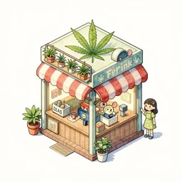cute and funny, a tiny cannabis shop, ratfink style by ed roth, centered award winning watercolor pen illustration, isometric illustration by chihiro iwasaki, edited by craola, tiny details by artgerm and watercolor girl, symmetrically isometrically centered