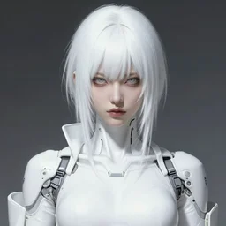 a soft lustrous female japanese yakuza cyberpunk cyborg, has a standard white appearance with a little wild and mysterious beauty, artwork by adolph menzel, alien production design